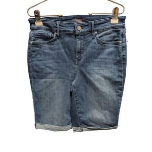 NYDJ Briella Denim Bermuda Shorts Medium Wash Lift Tuck High Rise Cuffed Blue 10